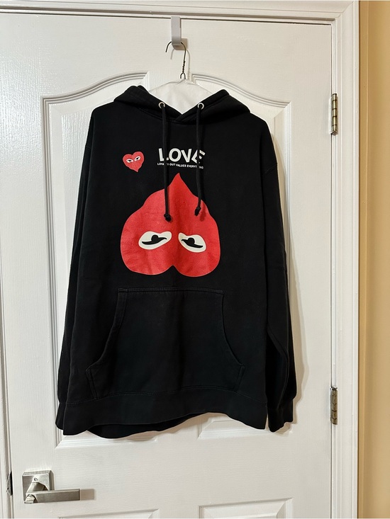 LOVEVERY Tops - Black Hoodie with Red Heart Graphic - LOVE Print